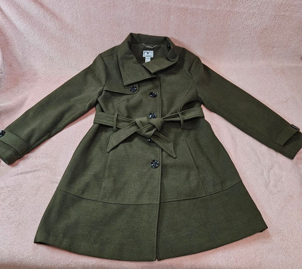 Worthington Military Green Wool Blend Belted Trench Coat Women's XL